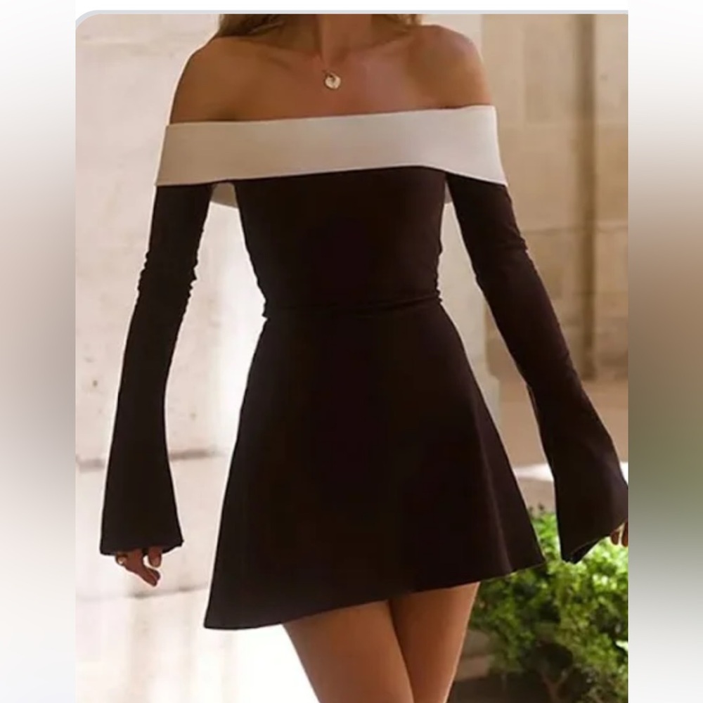 NWT Elegant Off-Shoulder Black and White Dress
